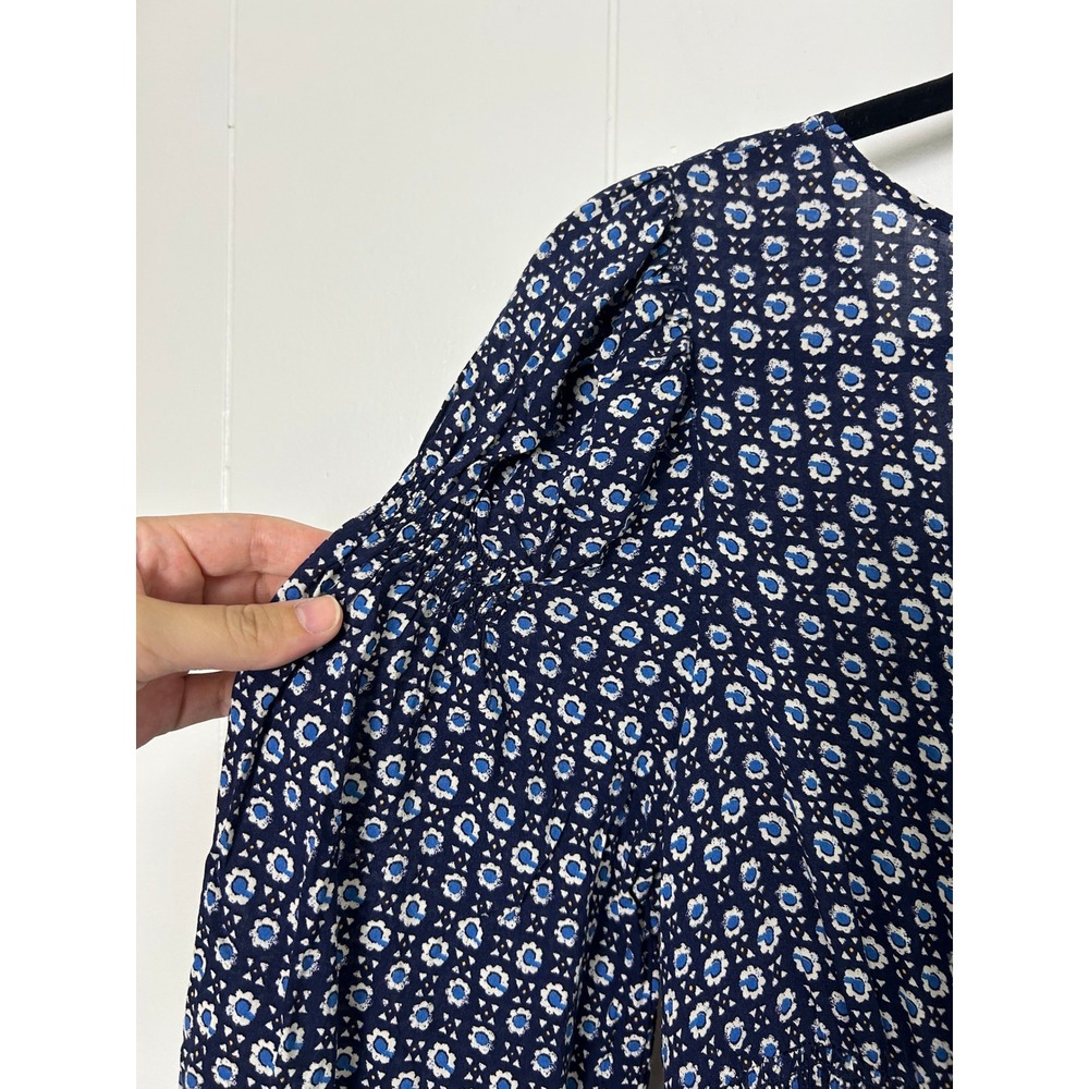 Free People Indigo Child Midi Dress Women S Navy Blue Floral Smocked Waist Boho - Picture 5 of 8